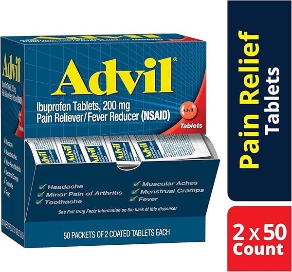 ADVIL IBUPROFEN TABLETS, 200 MG PAIN RELIEVER/FEVER REDUCER (NSAID), 100 TABLETS (50 PACKETS OF 2 TABLETS EACH)