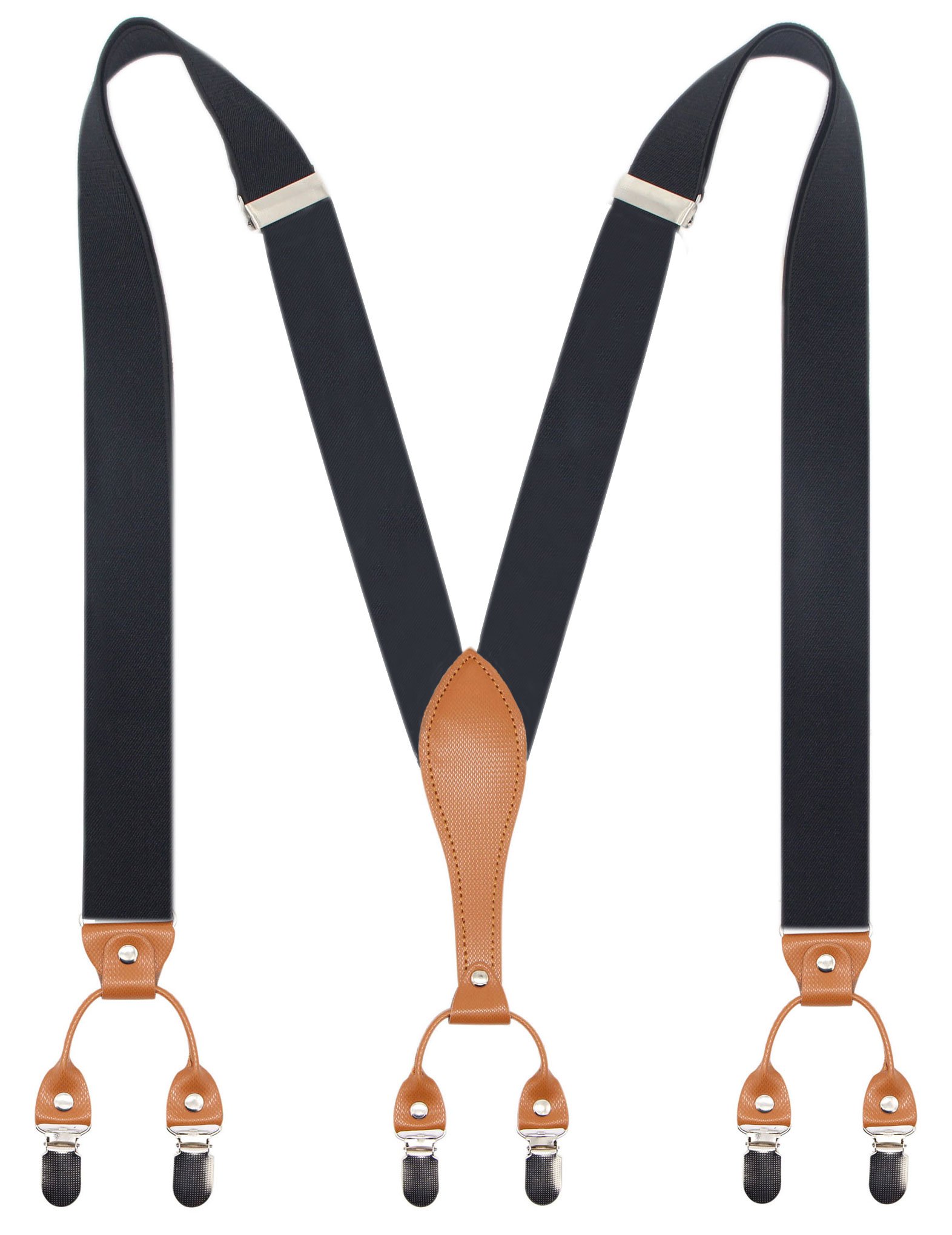 Mens Suspender Wide Leather 6 Metal Clips Adjustable Straps Y Shape By