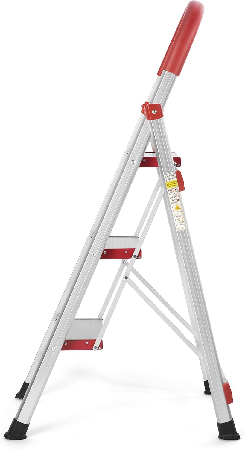 Home Ladder, Folding Step Ladder, Aluminum Step Stool Ladder, Multi Purpose Lightweight Platform Stool, 330 lbs Load Capacity Ladder, 3 Step - - 