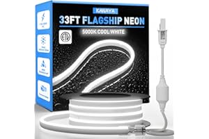 KANAYA 33ft Led Neon Rope Lights Cool White 5000K, ETL Listed 110-120V Lighting Strip IP65 Waterproof, Connectable and Cuttable, for Home Commercial Building Outdoor Indoor Decor