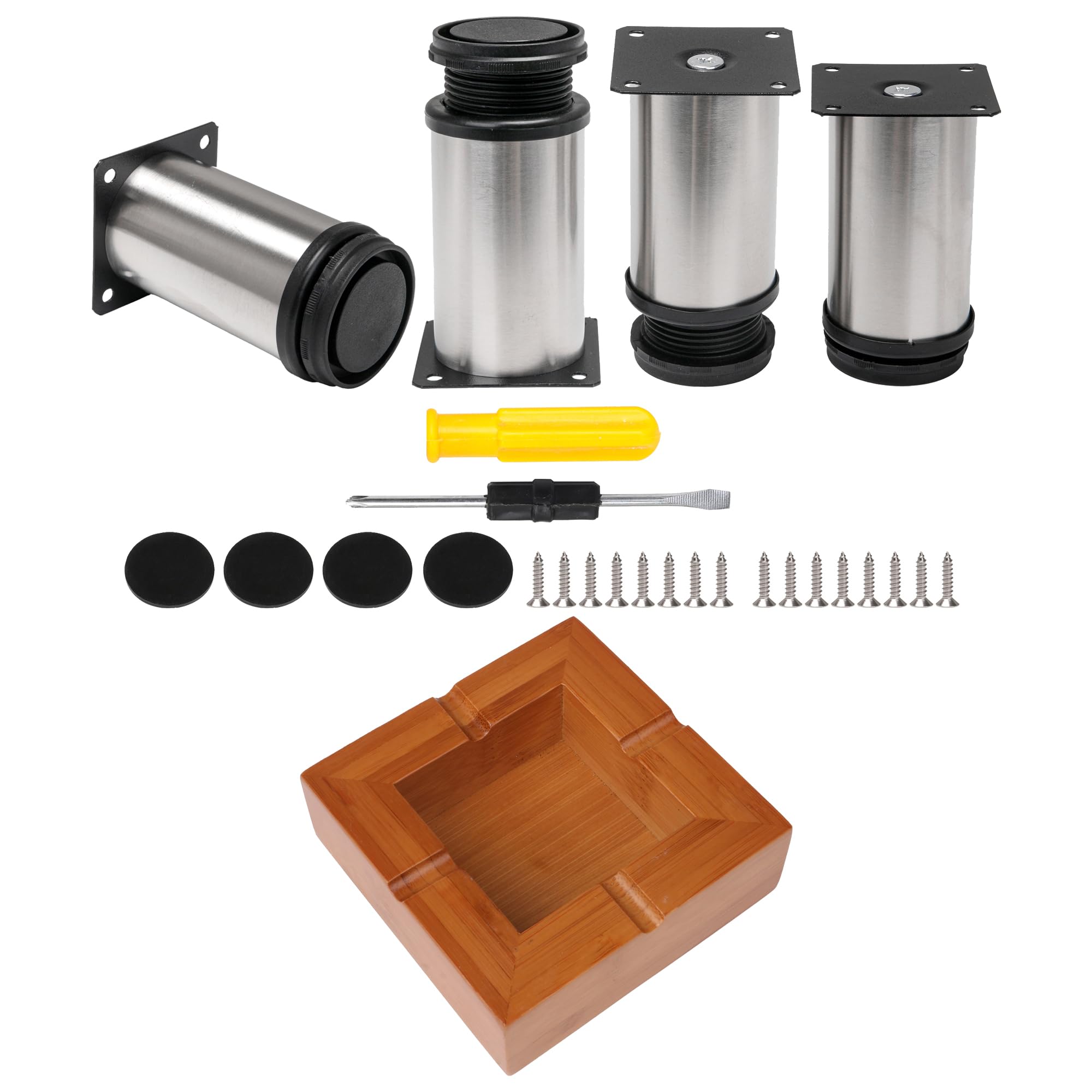 BQLZR 4 Pieces Adjustable Height Furniture Leg 3.94"-4.53" Kit 55.12 lbs Single Load