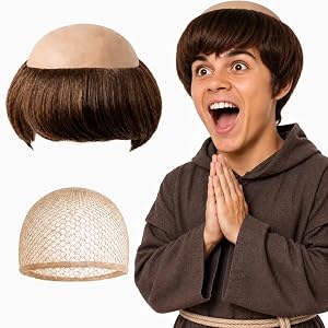TaiZhiBeFn Mens Monk Wig with Wig Cap, Gag Goofy Hilarious Crazy Funny Wigs for Stage Performance Movie Video Production, Bad