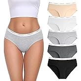 coskefy Women's Underwear Cotton Breathable Hipster Panties Soft Low Rise Bikini Ladies Workout Briefs 5 Pack