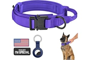 DAGANXI Tactical Dog Collar, Adjustable Military Training Nylon Dog Collar with Control Handle and Heavy Metal Buckle for Medium and Large Dogs, with Patches and Airtags Case (Purple, M)