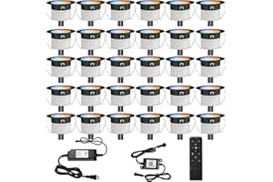 FVTLED LED Deck Lights Kit, 30pcs Φ1.22 WiFi Smart Phone Control Low Voltage Recessed RGBW Deck Lighting Waterproof Outdoor Yard Path Stair Decor, Black