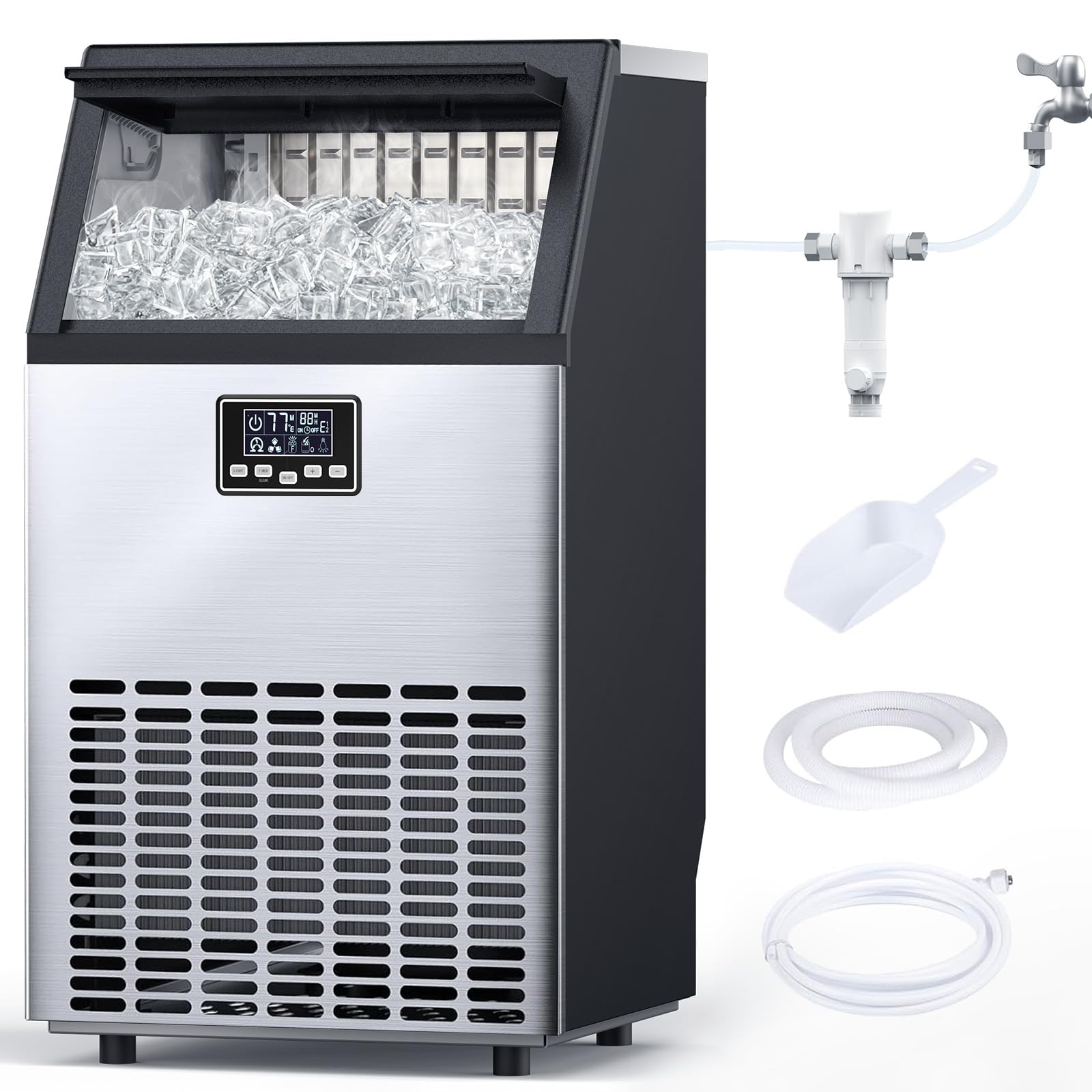 Photo 1 of Commercial Ice Maker Machine,Moon-Shaped Ice,100lbs/24H Under Counter ice Machine,Freestanding Ice Maker,Ice Thickness Control,Stainless Steel Ice Makers for Home,Bar,Cafe and Offices