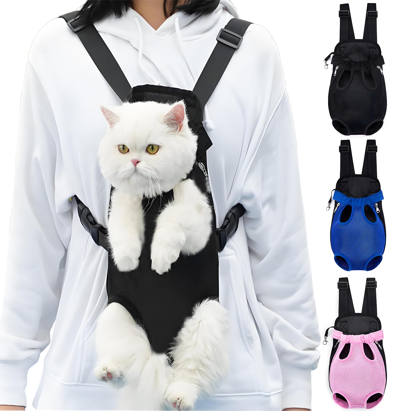Photo 1 of Pet Carrier Backpack, Adjustable Pet Front Carriers for Small Medium Dogs Cats 5-18 Lbs, Legs Out, Dog Cat Carrier Backpack for Hiking,Camping,Traveling,Cycling (Black, Medium?Fit:5-10lb?)