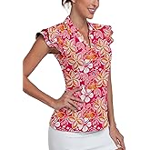 Soneven Womens Golf Shirts Ruffle Short Sleeve Polo Shirts Floral Moisture Wicking Tennis Shirts Golf Tops