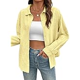 Dokotoo Womens Summer Tops Casual Button Down Long Sleeve Shirts for Women Loose Soft Cotton Hollow Out Blouses