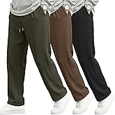 Neer 3 Pack Men's Corduroy Pants Causal Straight Leg Sweatpants Loose Drawstring Elastic Waist Baggy Lounge Pants Pockets