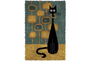DEAR MODEL Halloween Latch Hook Kits Rug for Adults Kids, DIY Crochet Yarn Kits Anti Slip Base Fabric with Printed Canvas Mat Tapestry Needlework Sets 20" X 15, (Black cat)