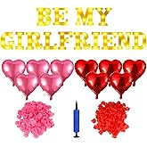 Be My Girlfriend Light Up Letters, Letter Light Set for Proposal Decoration, Includes 14 LED Letters, 1200 Rose Petals, and 10 Heart Balloons with Pump, LED Signs for Valentine's Day