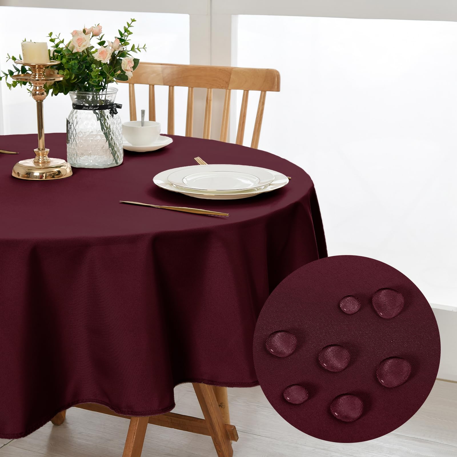 DWCN Christmas Decorative Round Tablecloth 120cm Diameter Wipe Clean Tablecloth Burgundy Round Table Cloth Wipeable Waterproof Outdoor Tablecloths Waterproof — image 1