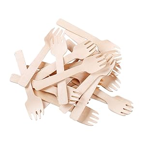 Gmark Eco-Friendly 4" Mini Wooden Spork 100 ct, Biodegradable Compostable Birchwood Fork Spoon 2-in-1 Utensil (100pcs/bag) GM1058A