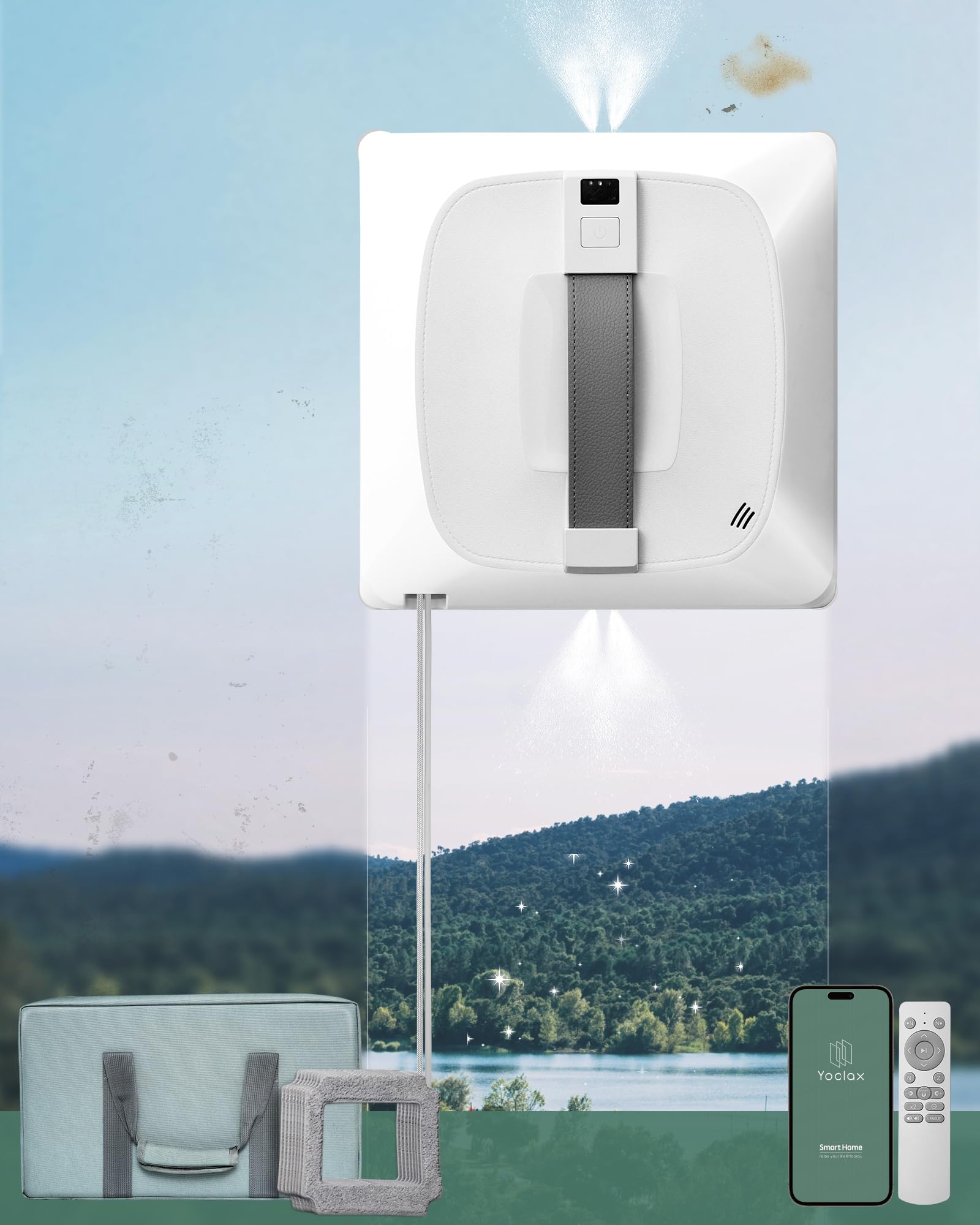 Photo 1 of Yoolax Window Cleaning Robot 2.0, Intelligent Robot Window Cleaner with Dual Cross Water Spray Technology, Ungraded 6 Cleaning Paths, Edge Detection System, App & Remote Control, White