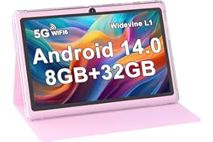 ZZB 7 inch Tablet Android 14, 8GB RAM (4GB Expandable) 32GB ROM Tablets Supports 1TB MicroSD, Dual Camera Tableta 5G WiFi-6 Android Tablet with Case, 7" Tablets+Cover 2025 (Pink)