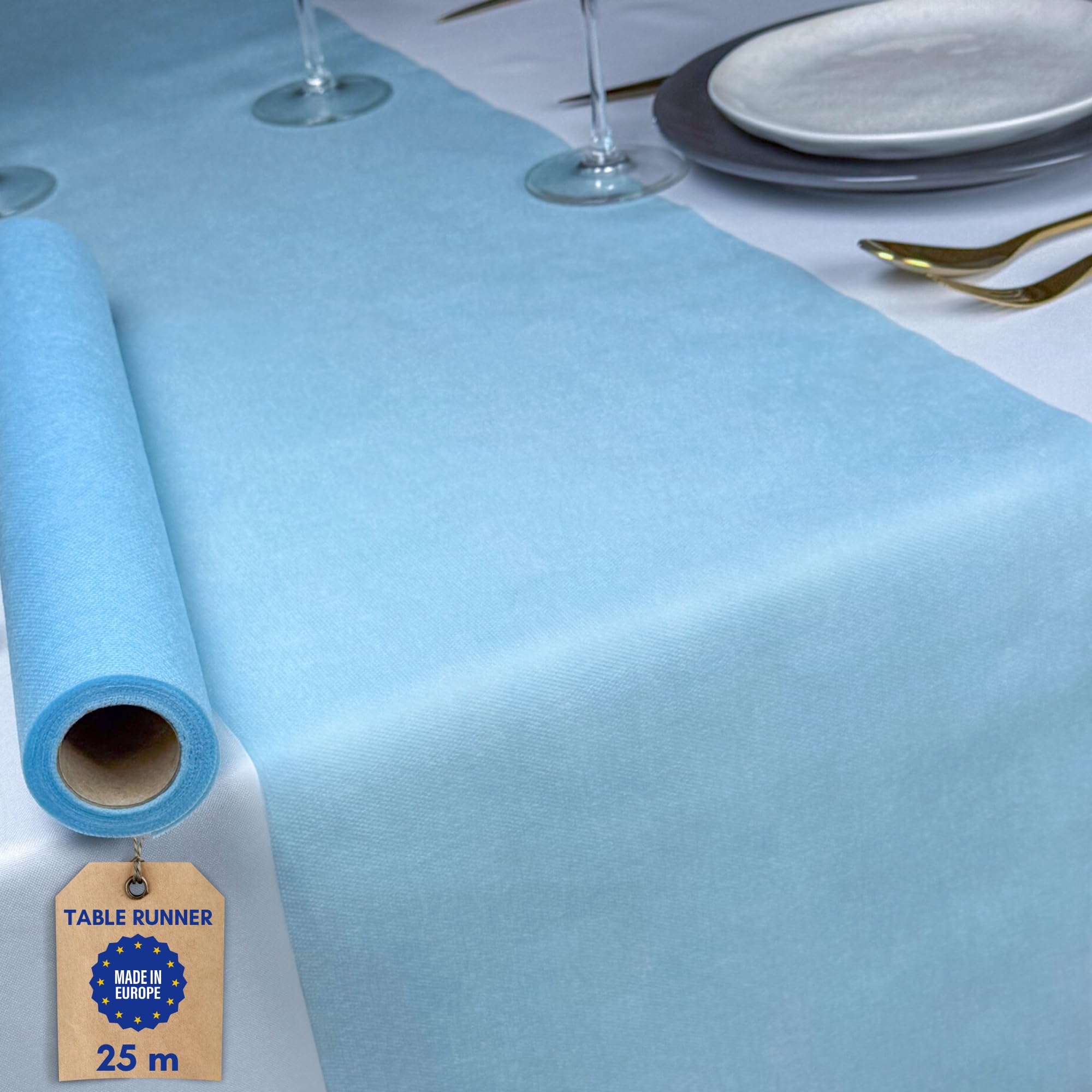 NATUARTE, Table Runner Sky Blue, Felt Roll of 25 meters x 30 centimeters, Non Woven Table Decoration, Wedding Decoration Fabric Baptisms Communions Birthdays,Table Skirt, Sky Blue Color — image 1