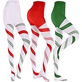 Sumind 3 Pairs Striped Christmas Day Striped Tights Full Length Tights Thigh High Stocking for Costume Accessory