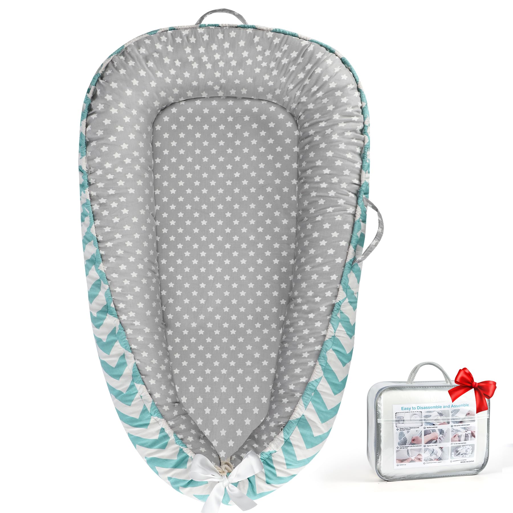 Photo 1 of URMYWO Baby Lounger - Baby Lounger for Newborn 0-24 Months, Breathable Pure Cotton Baby Nest Lounger Cover, Baby Registry Newborn Essentials Gifts, Portable Floor Tummy Time Lounger for Home & Travel