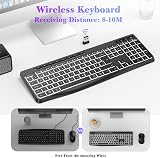 TECURS Wireless Keyboard White Backlit 2.4G UK Layout Full Size view 3