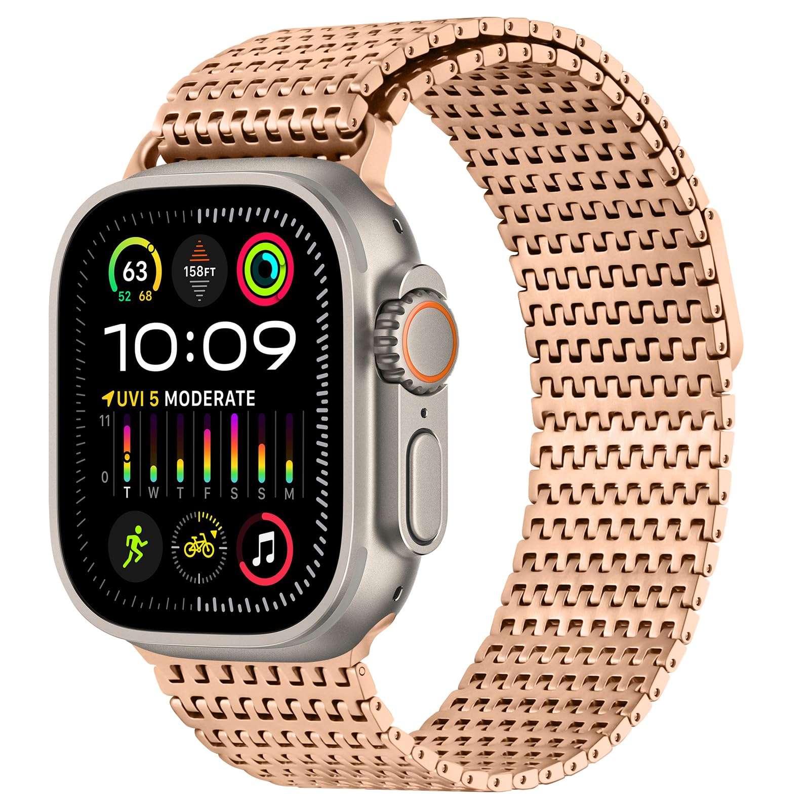 Anlinser Compatible with Apple Watch Strap 49mm 46mm 45mm 44mm 42mm, Magnetic Straps Stainless Steel Metal Band Designed for Apple Watch Ultra 3/2/1 Series 11 10 9 8 7 6-1 SE(49mm/Ultra, Rose Gold)
