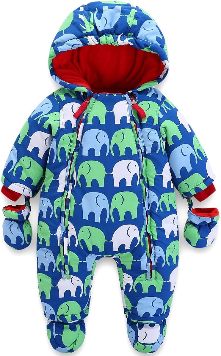 Baby Winter Hooded Romper Snowsuit with Gloves Booties Outfits 324