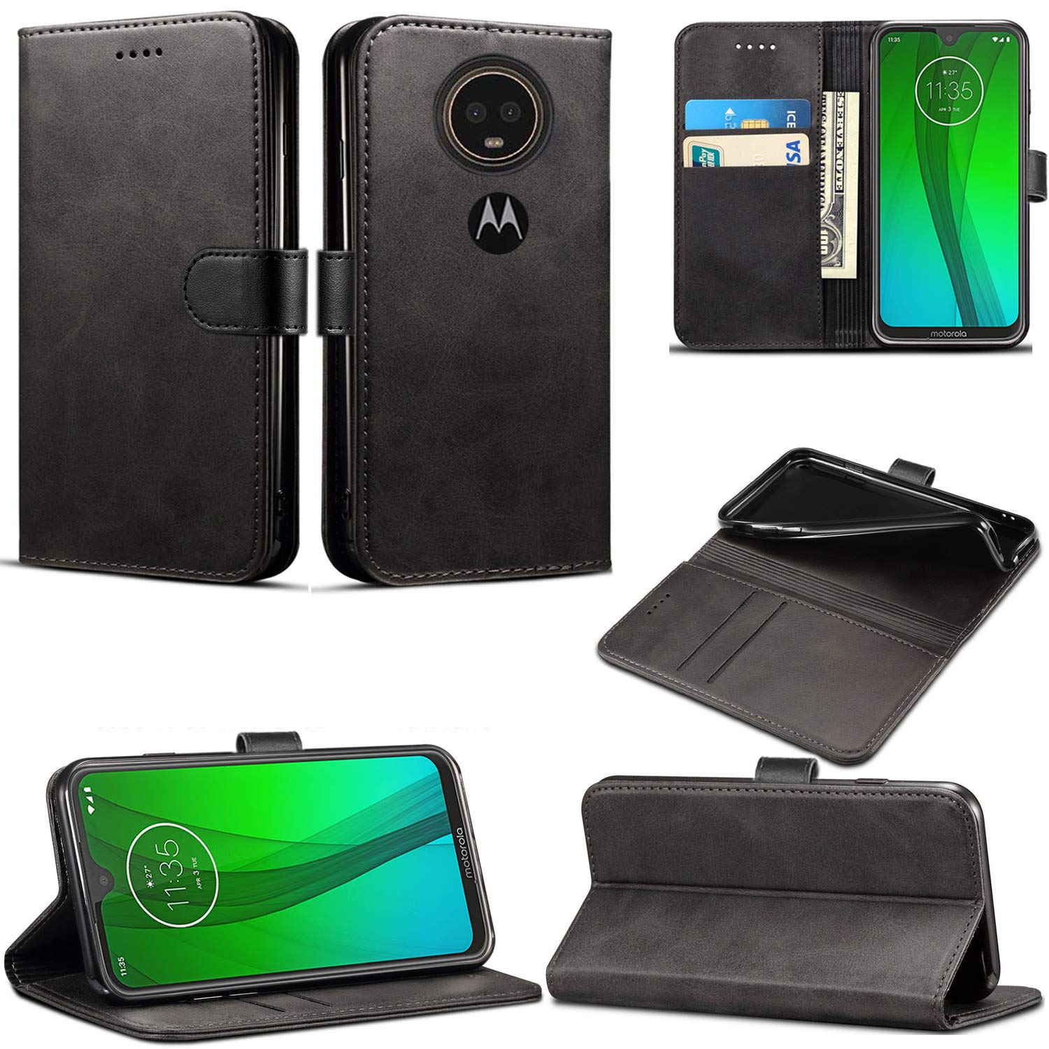 Mobile Stuff Motorola Moto G7 Power Case, Leather Wallet with Flip Cover, Credit Card Pockets and Stand Compatible For Moto G7 Powe (6.2") (Black)