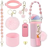 Compatible for Owala Accessories Bundle: Silicone Boot for 24oz & 32oz Bottles, Charms, Handle, Strap, Rubber Bottoms, and Decorative Add-ons for Your Compatible for Owala Water Bottle, Pink