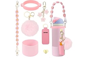 SLEILIN Compatible for Owala Accessories Bundle: Silicone Boot for 24oz & 32oz Bottles, Charms, Handle, Strap, Rubber Bottoms, and Decorative Add-ons for Your Compatible for Owala Water Bottle, Pink