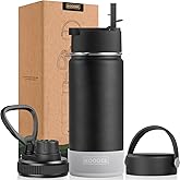 koodee 16 oz Water Bottle for kids with 3 Lids Stainless Steel Vacuum Insulated Sports Water Bottle with School, Reusable Leak Proof BPA Free (Black)