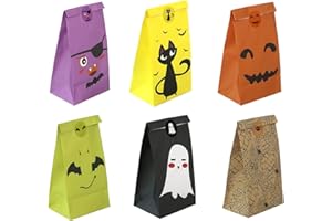 HAOBELL Halloween Treat Bags - 24 Pcs Halloween Trick or Treat Goody Gags Gift Bags, 24 Pcs Stickers, Hallowe'en Goodie Bags Party Supplies