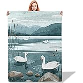 Plistiz Swan Lake Flannel Throw Blanket for Kids Girls Boys, Lightweight Warm Soft Cozy, Nature Animal and Mountain Blankets, Sofa Couch Bed Living Room Home Office Decor Gifts, 50"x60"