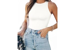 Shen&Qege Women's Bodysuit Crew Neck Sleeveless Slim Fit Body Suit Shirts Tank Tops