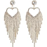 Heart Fringe Earrings, Heart Chandelier Dangle Earrings for Women, Bohemian Heart Tassel Earrings, Sparkling Heart Stud Earrings Heart Boho Jewelry, Love Heart Geometric Drop Earrings for womens