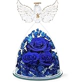 Valentines Day Gifts for Her Preserved Flower Rose Gifts for Women, Forever Eternal Fresh Flowers in Glass Angel Figurines Flowers for Delivery for Grandma Mom Sister Her Wife on Mothers Day Birthday
