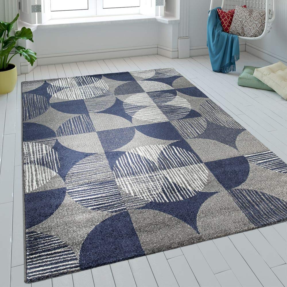 Paco Home Rug Living Room Short Pile Circles Diamonds Design Batik in