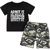 wdehow Toddler Kids Baby Boy Summer Clothes Sets 1T 2T 3T 4T 5T Letter Print Short Sleeve Tops Camouflage Shorts Outfits