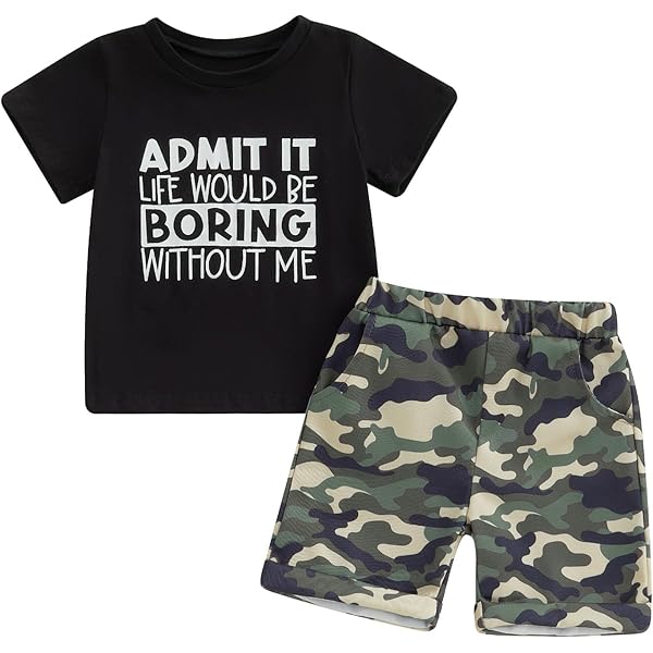 Kuriozud Baby Summer Outfit Set - Baseball Embroidery Tee & Plaid Shorts 2-Piece