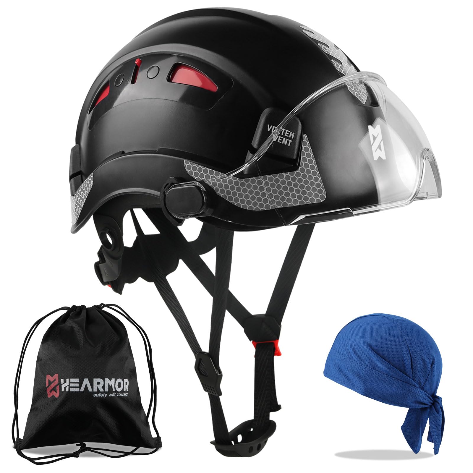 HEARMOR Safety Hard Hat ANSI Z89.1 & EN397 Certified, Adjustable ABS Construction Helmet with 6-Point Ratchet Suspension, Breathable Cooling Liner & Carry Bag - Lightweight Durable Head Protection