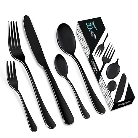 RayPard 30-teilig Schwarzes Besteck-Set Rostfrei Menübesteck aus massivem Edelstahl (30-teilig für 6 Personen)