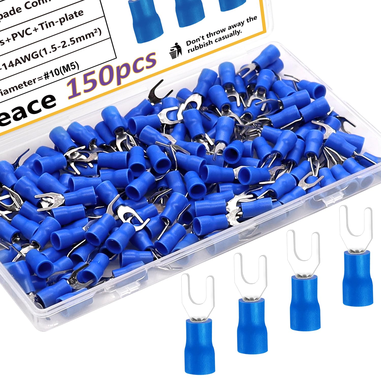 smseace 150pcs SV2#10 Insulated Fork terminals Red U-type Wire Connector Electrical Crimp Terminal AWG 16-14 Connectors Assortment Kit SV2-5