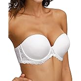 HWDI Strapless Clear Back Strap Convertible Bra with Lace Padded Underwired Plus Size Brassiere