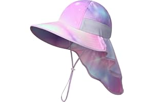 icolor Kids Sun Hat UPF50+ Sun Protection Bucket Hat Toddler Summer Beach Play Hats with Neck Flap for Girl Boy Ages 3~10
