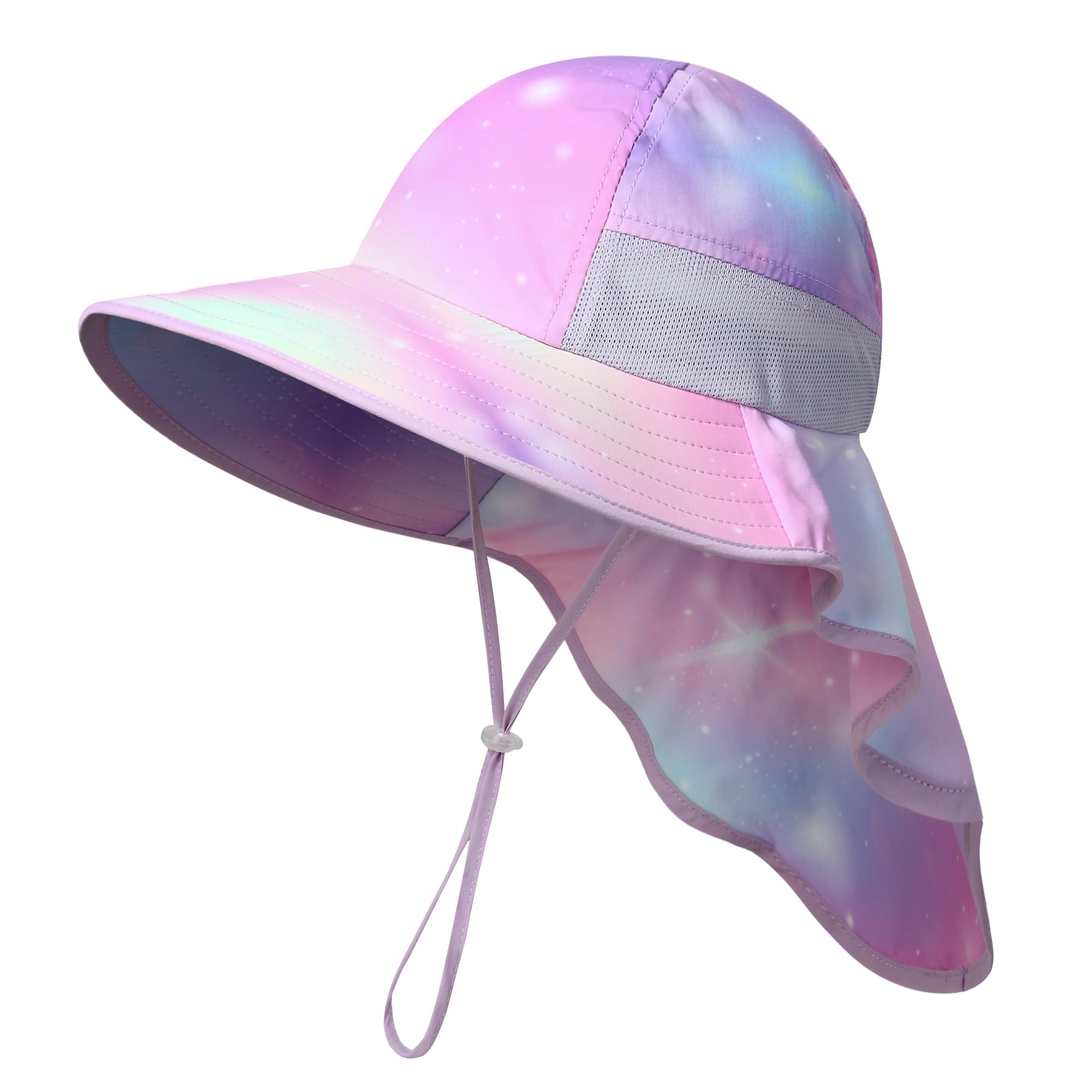Photo 1 of icolor Kids Sun Hat UPF50+ Sun Protection Bucket Hat Toddler Summer Travel Beach Play Hats with Neck Flap for Girl Boy Ages 3~10 (PinkStarry)