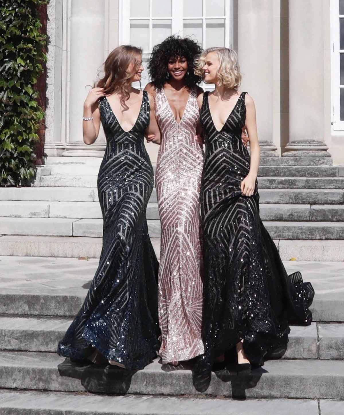 striped evening gown