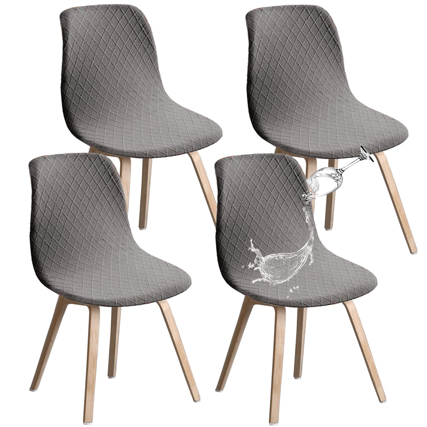 JUNZHE Shell Dining Chair Covers, Stretch Retro Chair Slipcovers Washable Removable Chair protector for Dining Room, Kitchen, Restaurant, Hotel (Light grey, Set of 4)