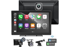 WSRADIOKITS Wireless Apple Carplay Car Stereo,Portable 9'' Touch Screen Apple Carplay and Android Auto,Dash Cam,1080p Backup Camera,Drive Mate Carplay GPS Navigation with Mirror Link/Siri/FM/Bluetooth,Car Radio