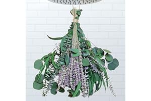 beerfingo 26 PCS Mix Dried Eucalyptus & Lavender Flowers Bundles for Shower, 17'' Natural Real Hanging Silver Dollar Eucalyptus Leaves Stem, Fresh Shower Plants, Fragrance, Wedding Decor