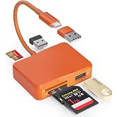 SD Card Reader, 5 in 1 USB-C &amp; USB Card Adapter with SD/MicroSD/MS and Dual USB-A Ports Memory Card Reader for iPhone 17/16/15 Pro Max iPad MacBook Pro/Air M4/M3 Android Phone/Tablet PC (Orange)