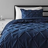 Amazon Basics 2-Piece All-Season Down-Alternative Comforter Bedding Set, Pinch Pleat Design with Piped Edges, Twin/Twin XL, Navy Blue
